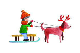 Christmas Dog Sleigh Graphic Design Asset
