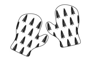 Christmas Mittens Line Art Style