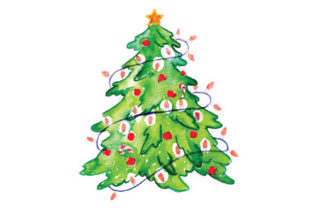 Christmas Tree with Decorations in Watercolor