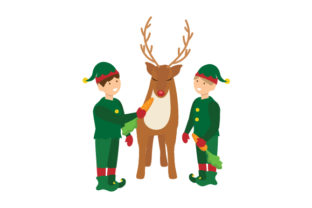 Elves Feeding Reindeer for Christmas Projects
