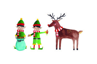 Elves Feeding Reindeer - Watercolor for Christmas Content