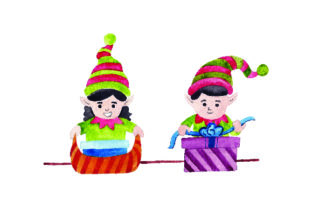Elves Wrapping Presents - Watercolor for Christmas