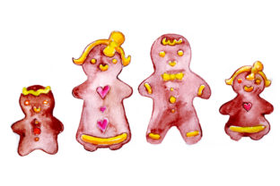 Gingerbread Family in Watercolor Style
