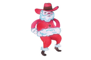 Santa Line Dancing with Cowboy Hat: Christmas Gouache Style