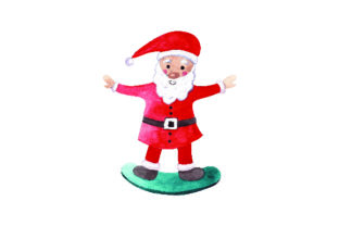 Santa Snowboarding - Watercolor for Christmas Design