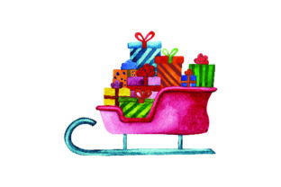 Sleigh Full of Presents Watercolor Christmas
